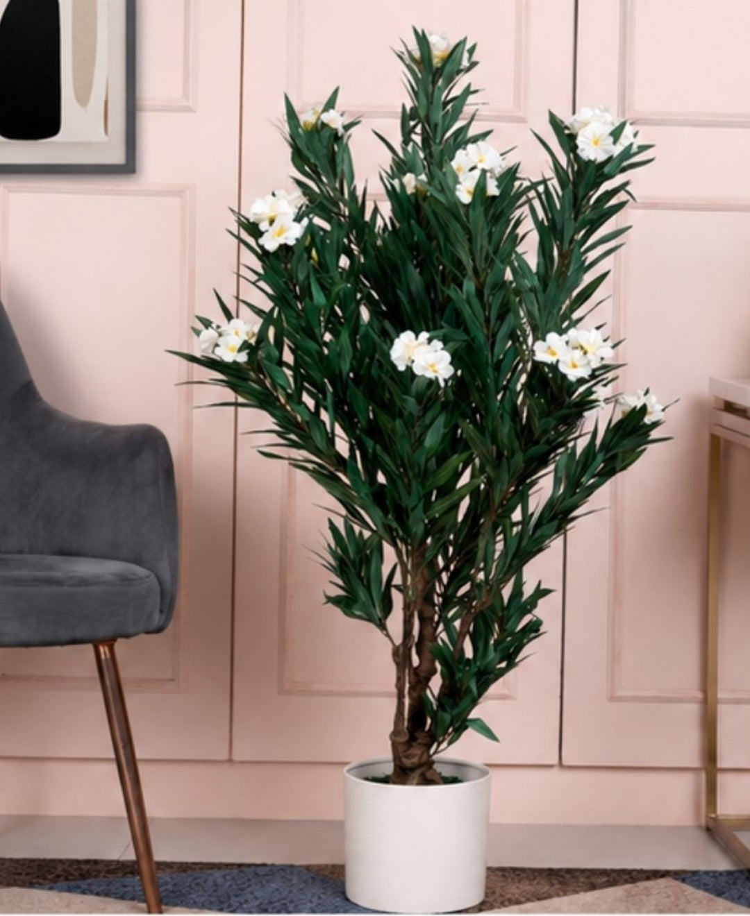 Luxe Artificial Oleander White Flower Plant With Pot