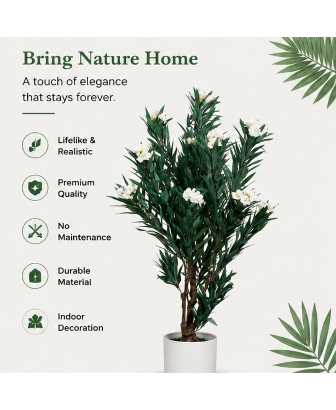 Luxe Artificial Oleander White Flower Plant With Pot