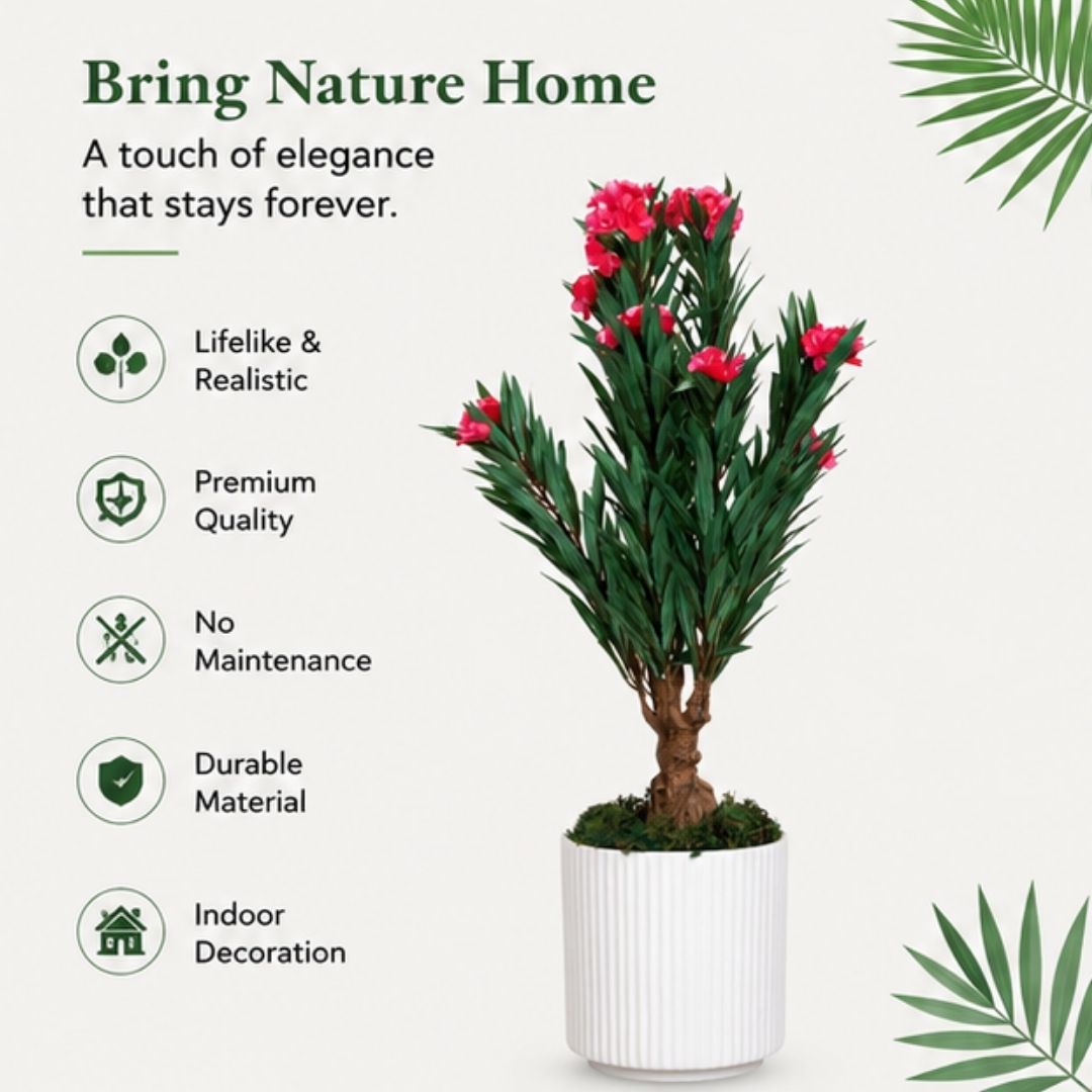 Premium Artificial Pink Oleander Flowering Tree With Pot