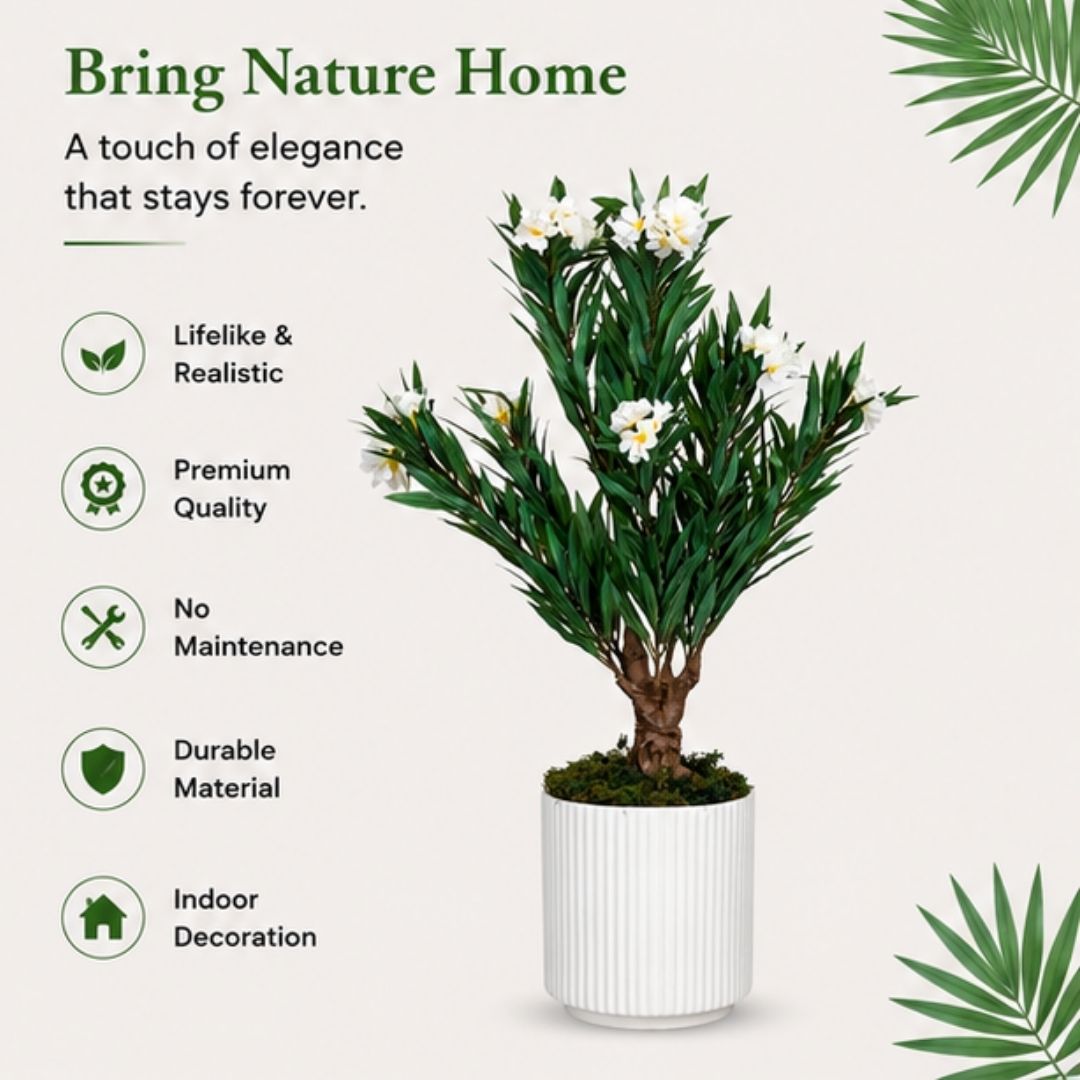 Premium Artificial White Oleander Flowering Tree With Pot