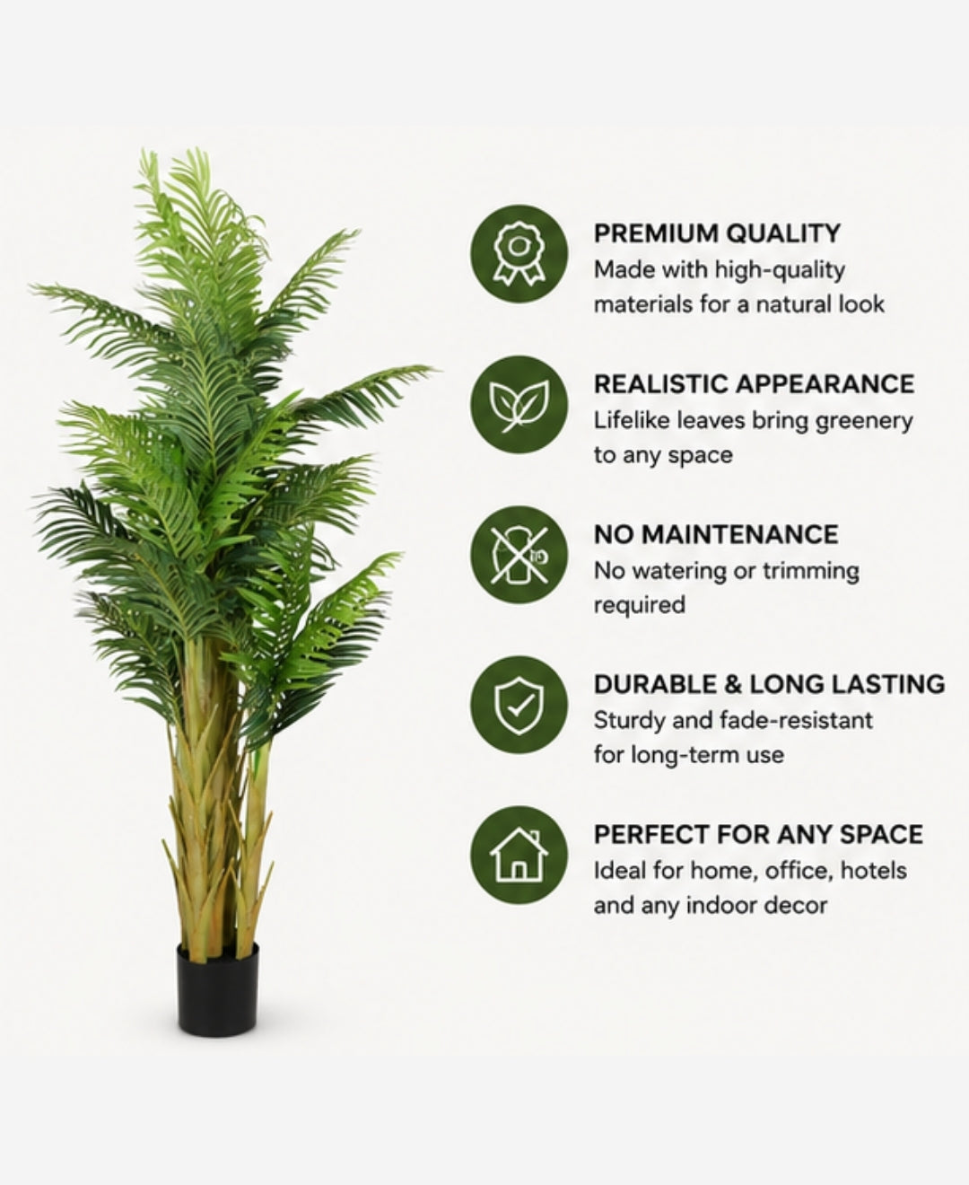 Luxury Artificial Areca Palm Tree With Pot - 6FT