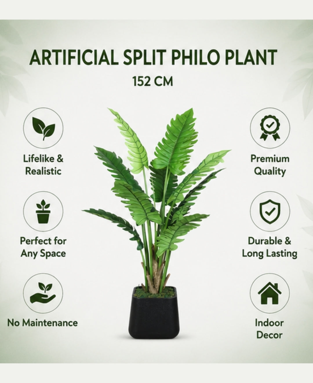 Premium Artificial Philodendron Selloum Plant- 4.5FT Without Pot