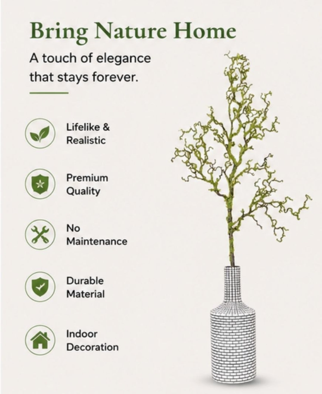 Premium Faux Curly Willow Decorative Branch Without Pot-3FT