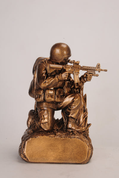 Gold Military Resin Kneeling with Grass for your home or office decor