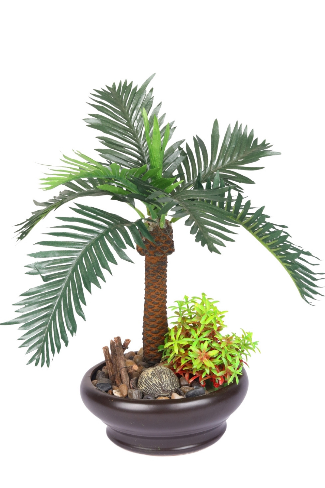 Artificial Palm Bonsai flower plant with Brown Ceramic Pot
