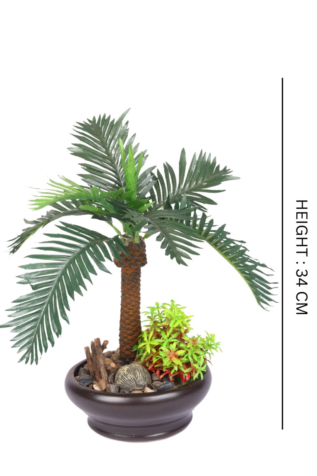 Artificial Palm Bonsai flower plant with Brown Ceramic Pot