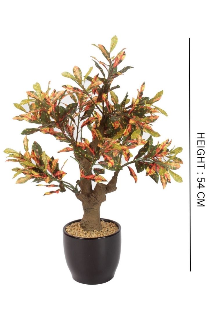 Stunning Artificial Croton Bonsai with Black Ceramic Pot