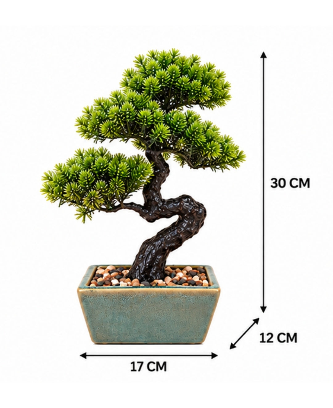 Artificial Juniper Bonsai Tree in Glazed Ceramic Pot