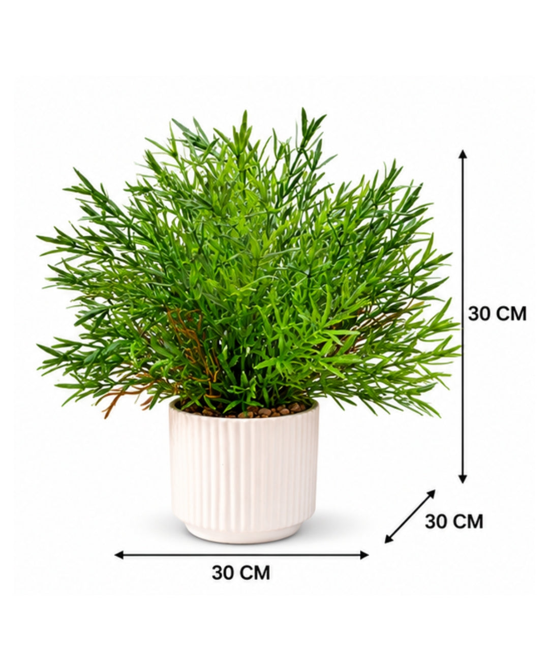 Artificial Rosemary Plant in White Ribbed Ceramic Pot