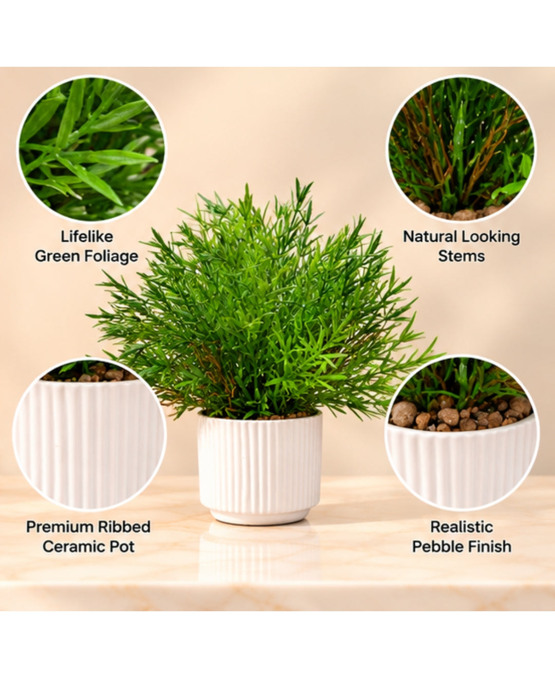 Artificial Rosemary Plant in White Ribbed Ceramic Pot