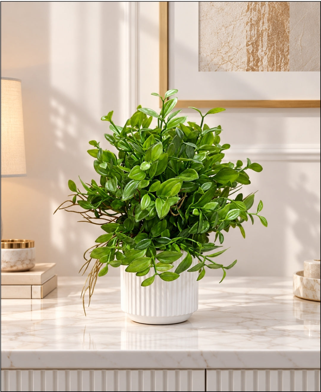 Artificial Pittosporum Bonsai in White Ribbed Ceramic Pot(Set of 1)