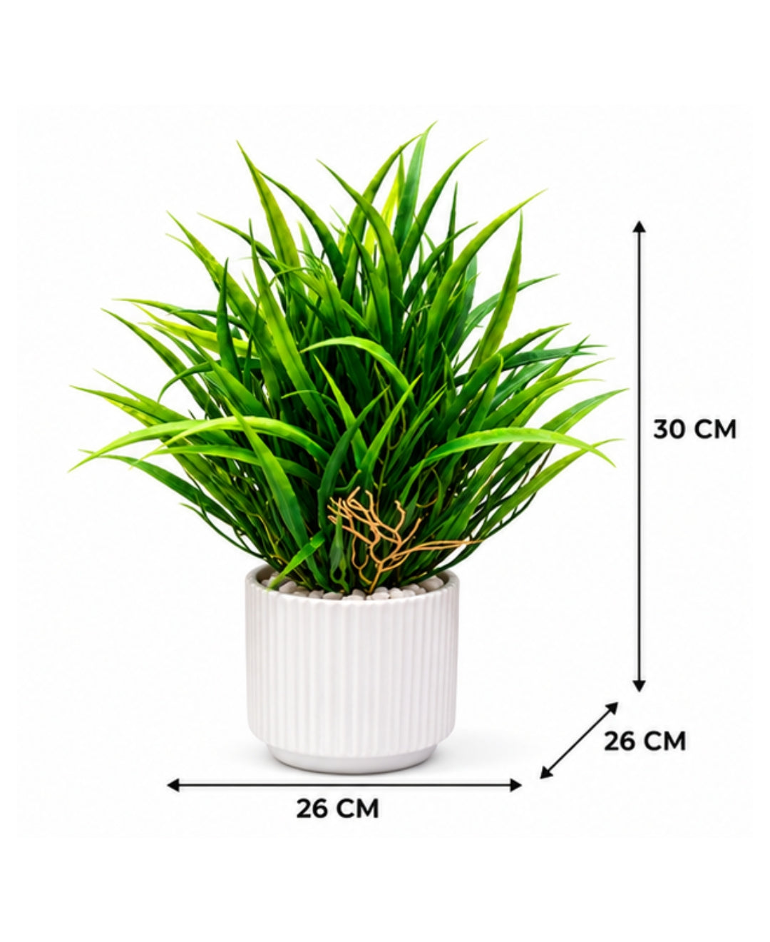 Artificial Ornamental Grass Plant in White Ribbed Ceramic Pot