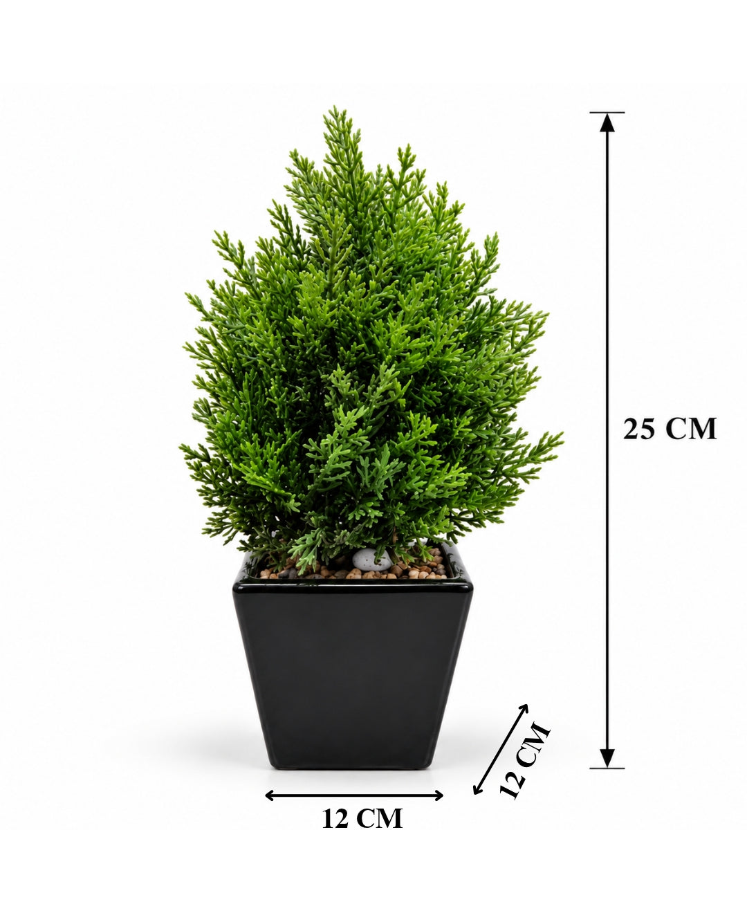 Artificial Juniper Cone Topiary in Black Square Ceramic Pot