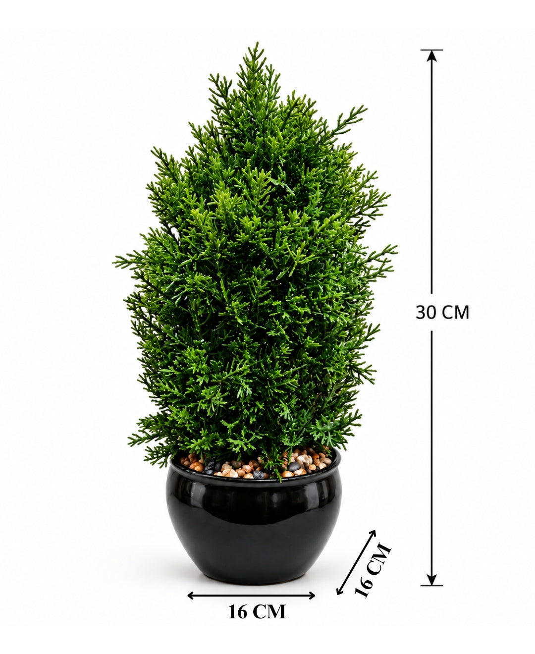 Artificial Juniper Tower Tree in Glossy Black Round Ceramic Pot