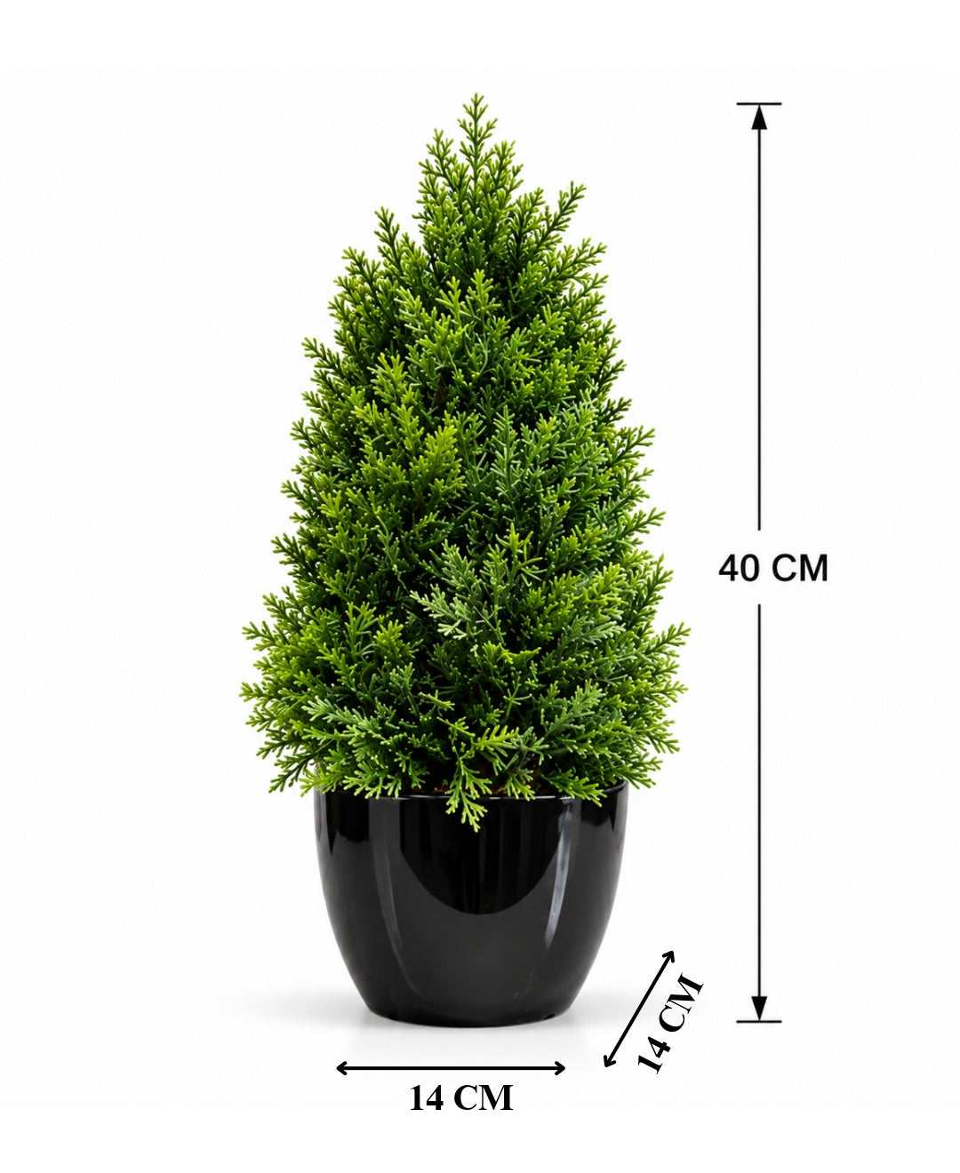 Artificial Mini Evergreen Cone Tree in Glossy Black Pot
