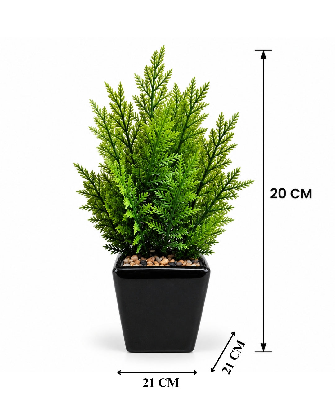 Artificial Feathery Spruce Bonsai in Glossy Black Square Ceramic Pot