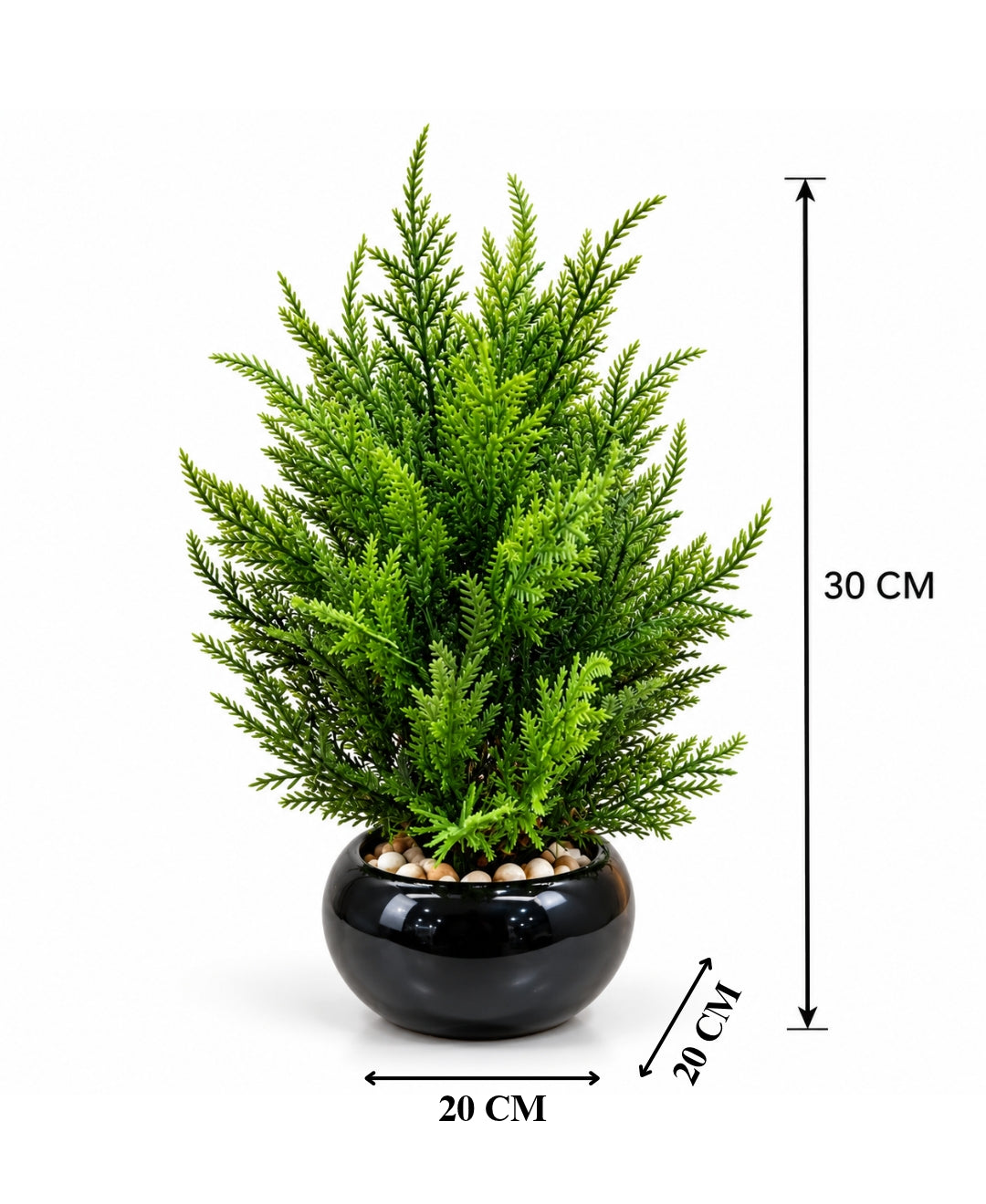 Artificial Fir Tree in Glossy Black Round Ceramic Pot