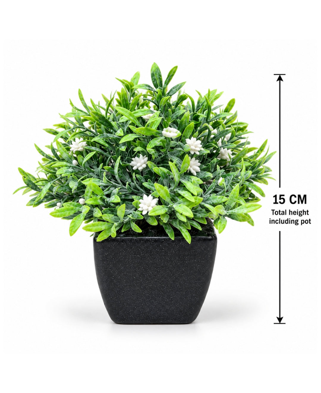 Artificial Jasmine Flower Bush in Black Square Ceramic Pot