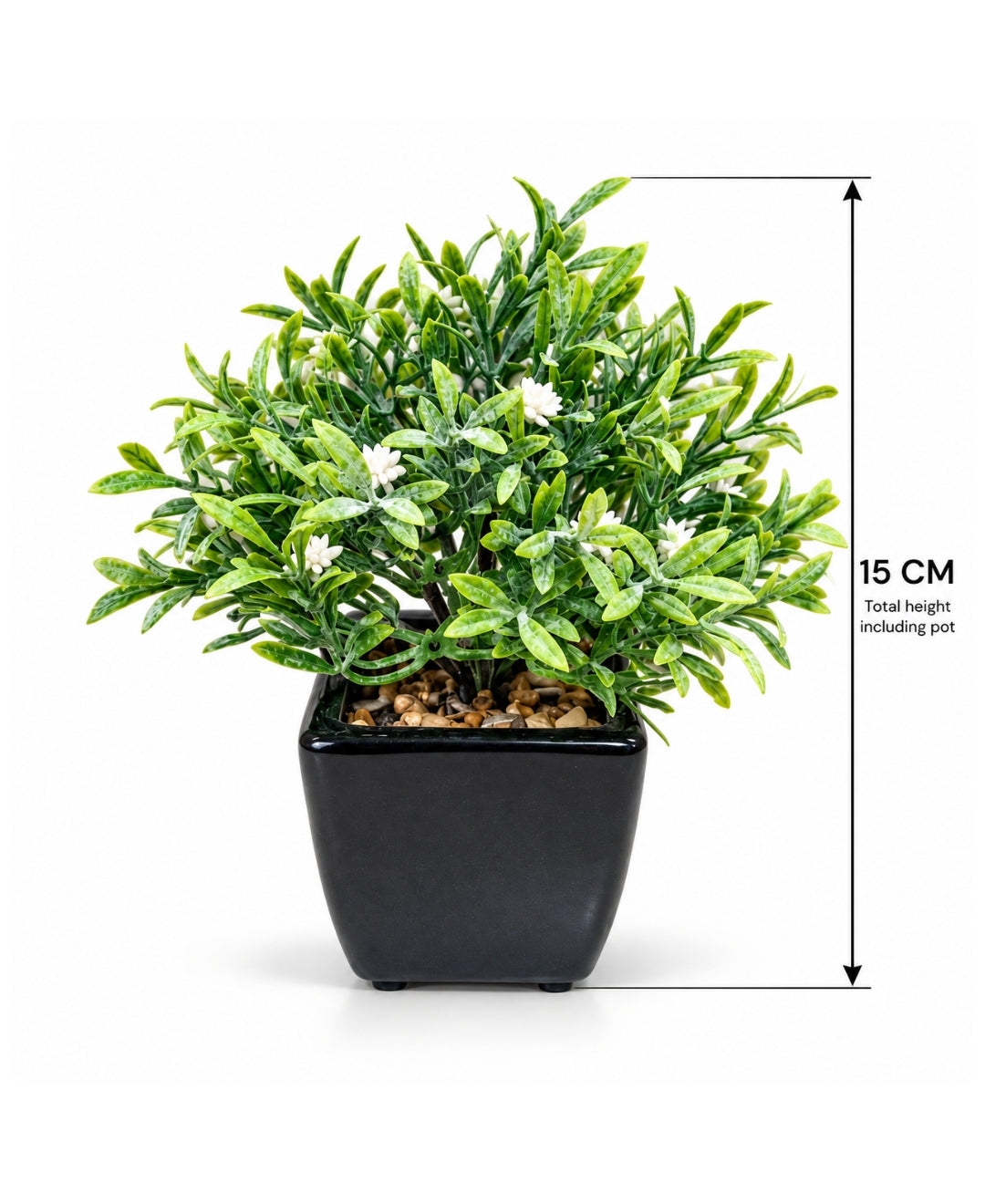 Artificial Star Jasmine Bush in Glossy Black Square Ceramic Pot