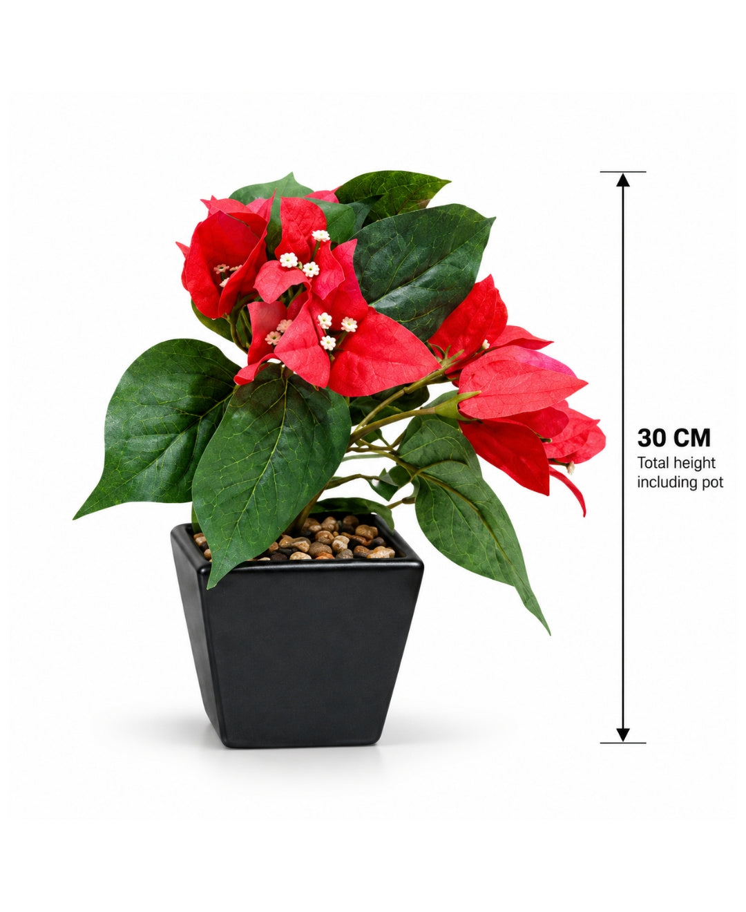Artificial Bougainvillea Bush Pot - Red in Black Square Ceramic Pots