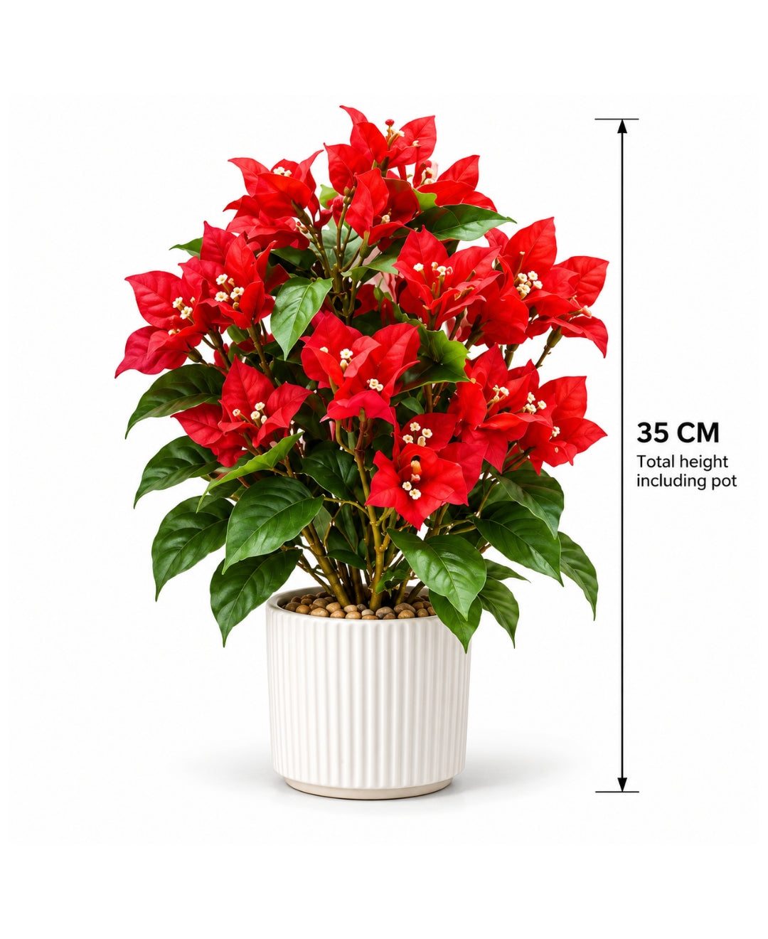Artificial Bougainvillea Bonsais Red in Ribbed Ceramic Pot