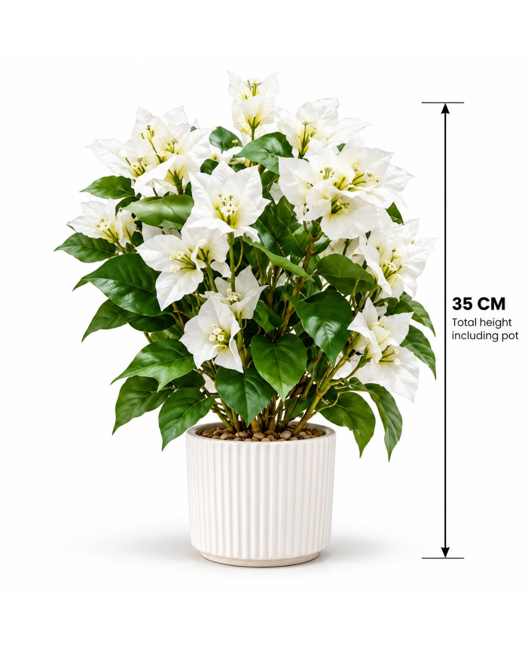 Artificial Bougainvillea Bonsais White in Ribbed Ceramic Pot