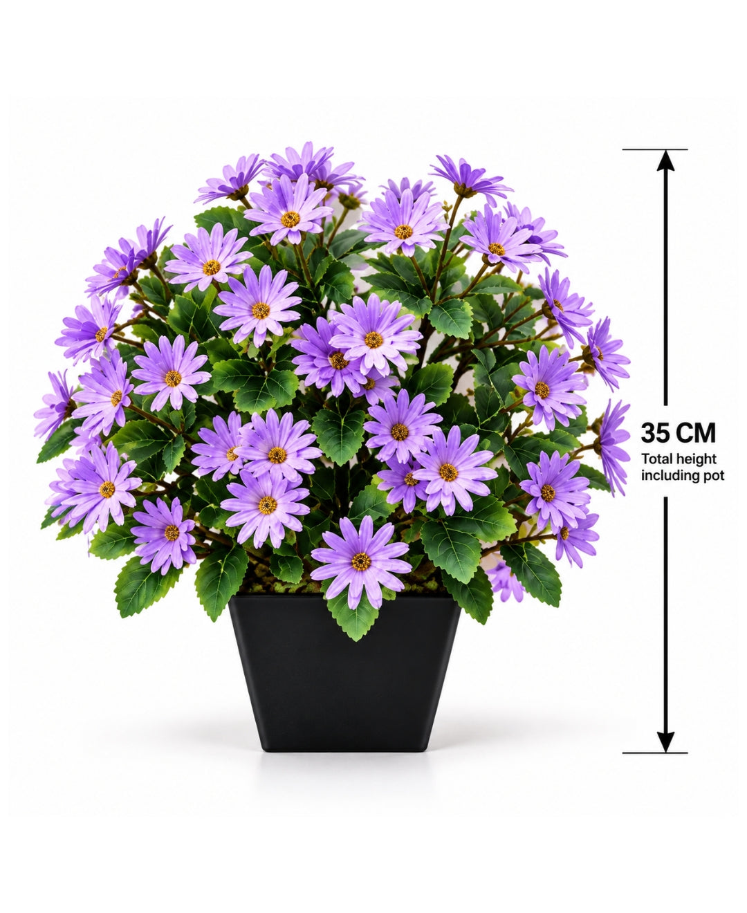 Artificial Daisy Flower Bush - Purple in Black Square Ceramic Pot