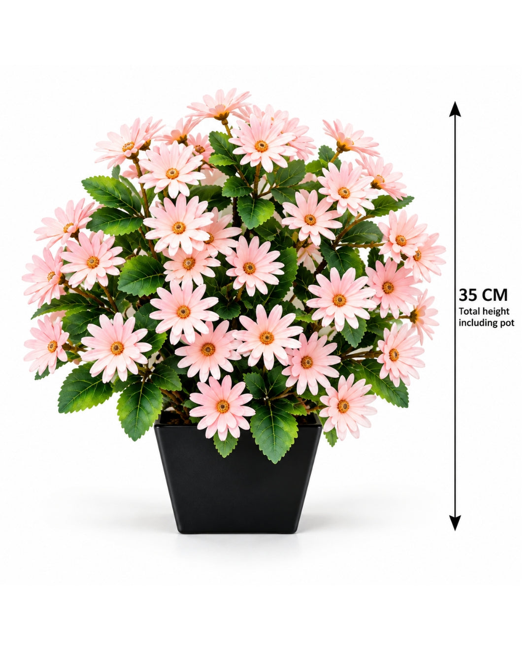 Artificial Daisy Flower Bush - Pink in Black Square Ceramic Pot
