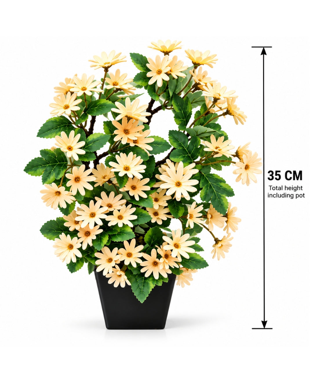 Artificial Daisy Flower Bush - Yellow in Black Square Ceramic Pot