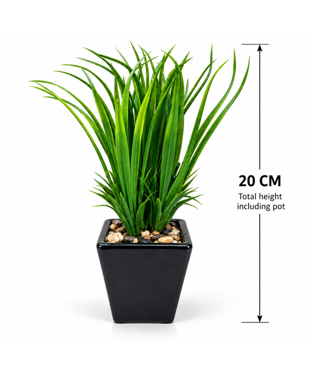 Artificial Lily Grass Bonsai in Glossy Black Square Ceramic Pot