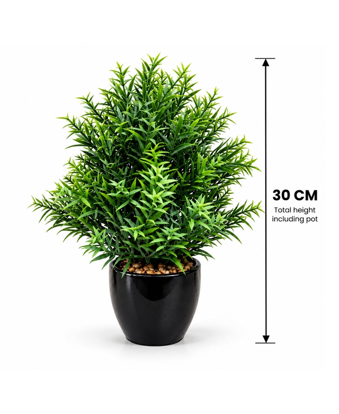 Artificial Rosemary Herb Bush in Glossy Black Ceramic Pot