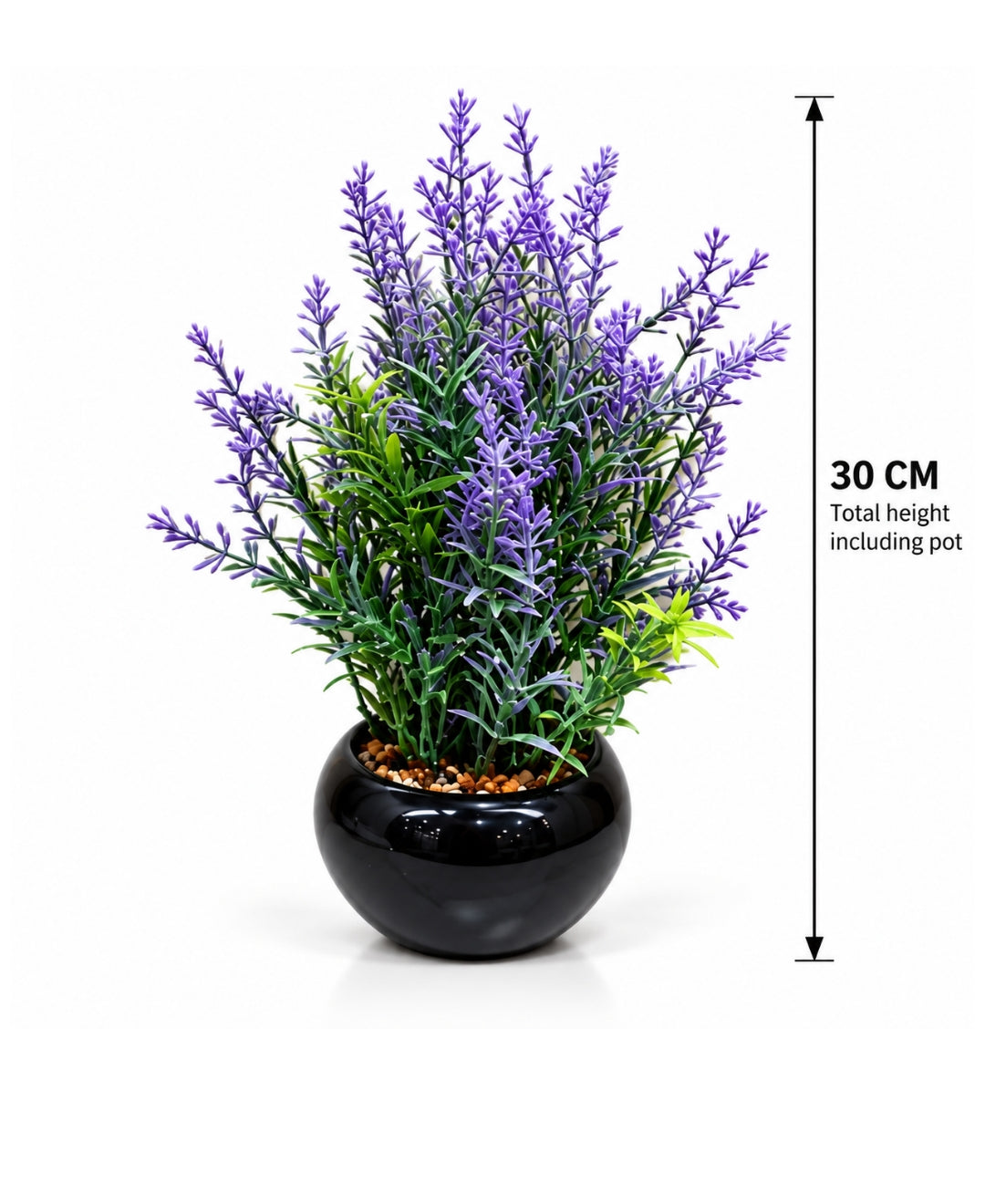 Artificial Lavender Bonsai in Glossy Black Ceramic Pot
