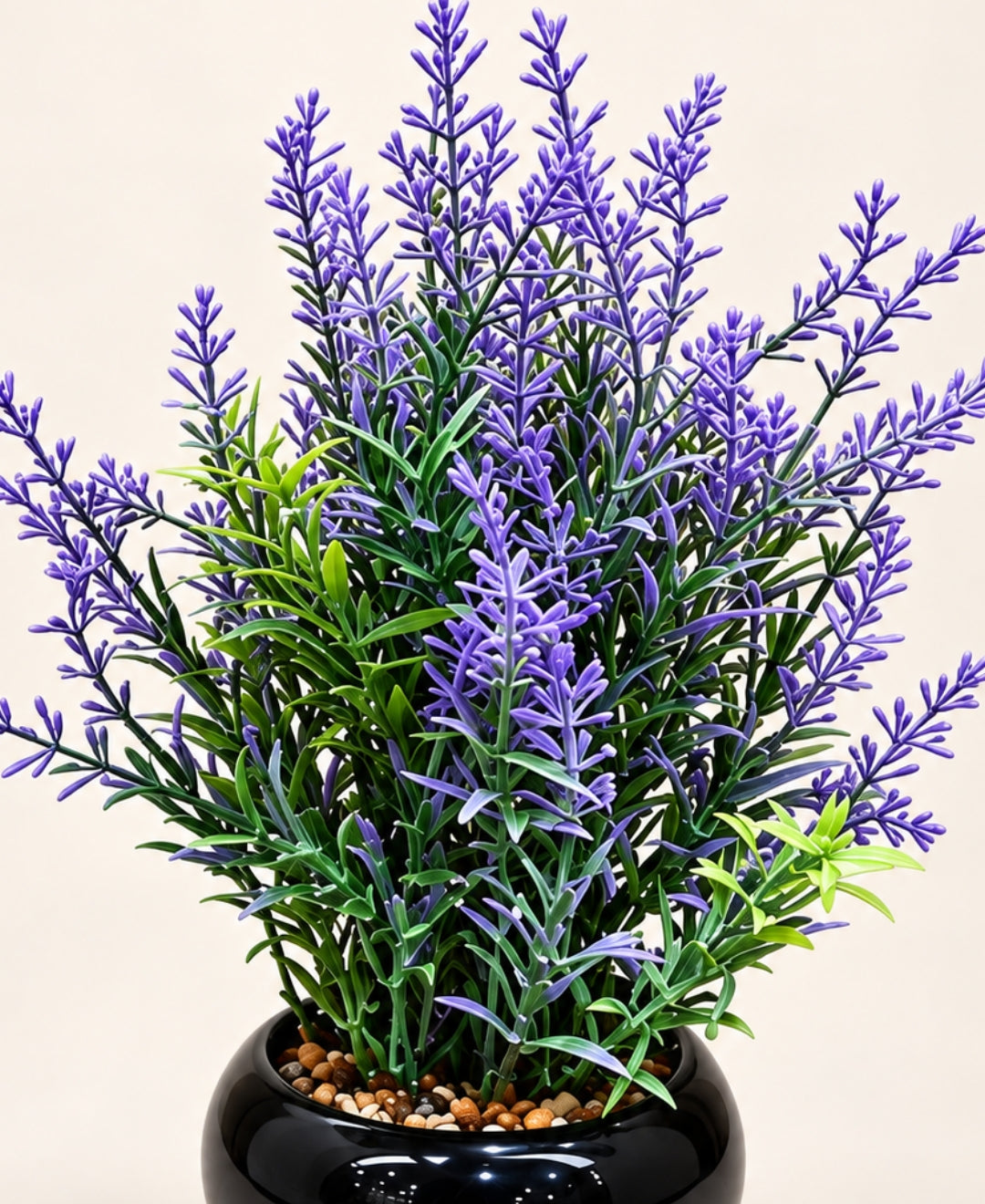 Artificial Lavender Bonsai in Glossy Black Ceramic Pot