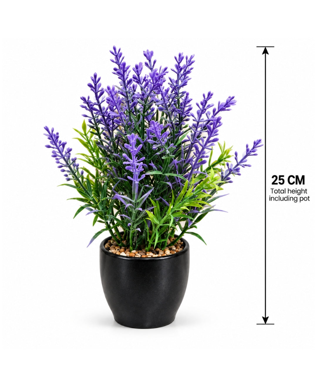 Artificial French Lavender Bonsai in Tall Glossy Black Ceramic Pot