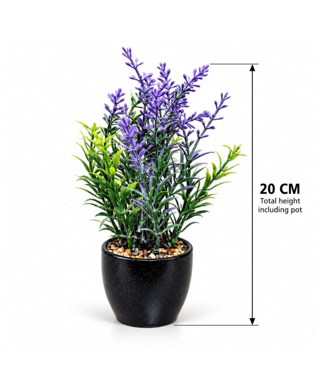 Artificial Lavender & Greenery Bonsai in Tall Glossy Black Ceramic Pot