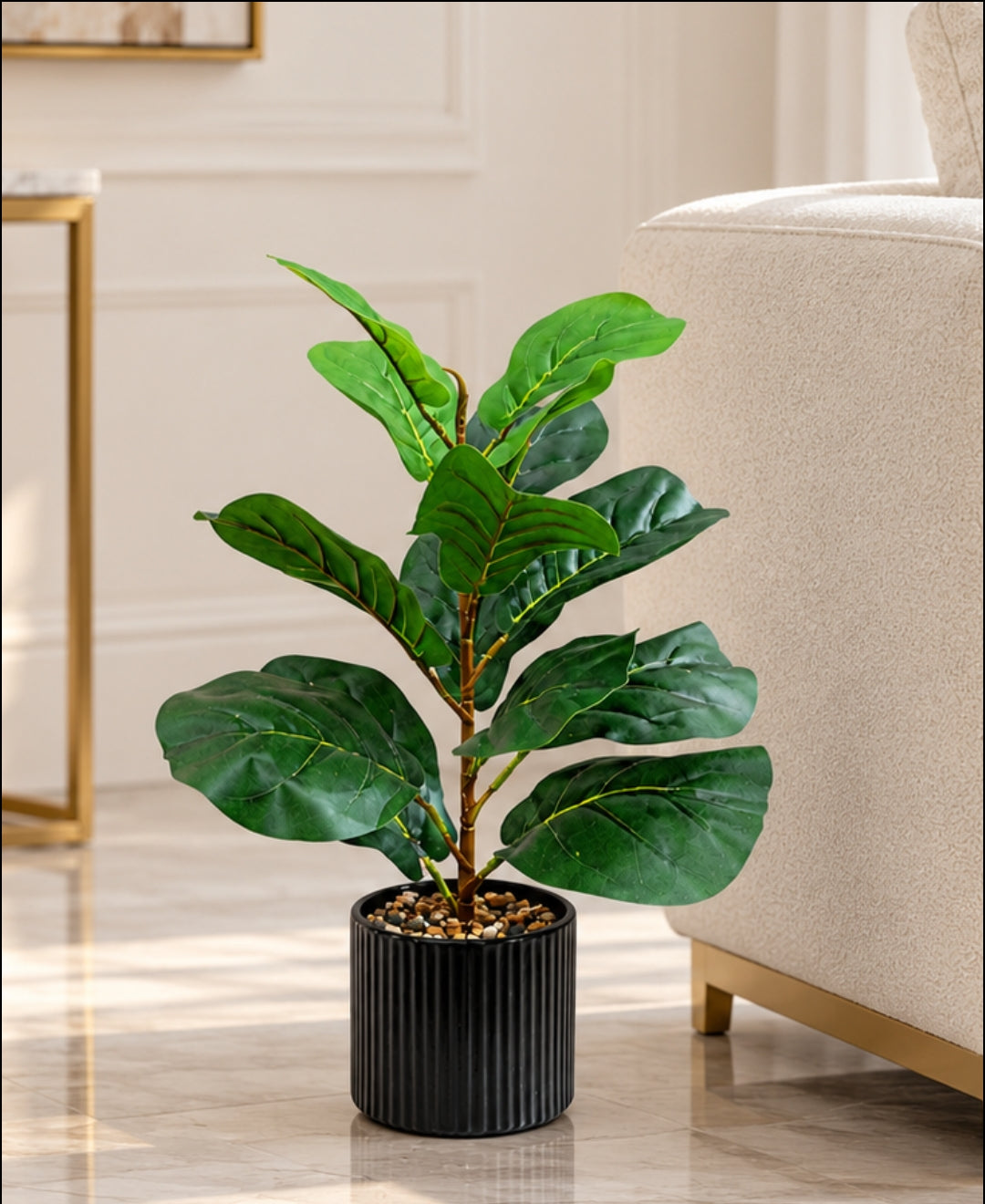 Faux Tall Fiddle Leaf Fig in Black Ribbed Ceramic Pot