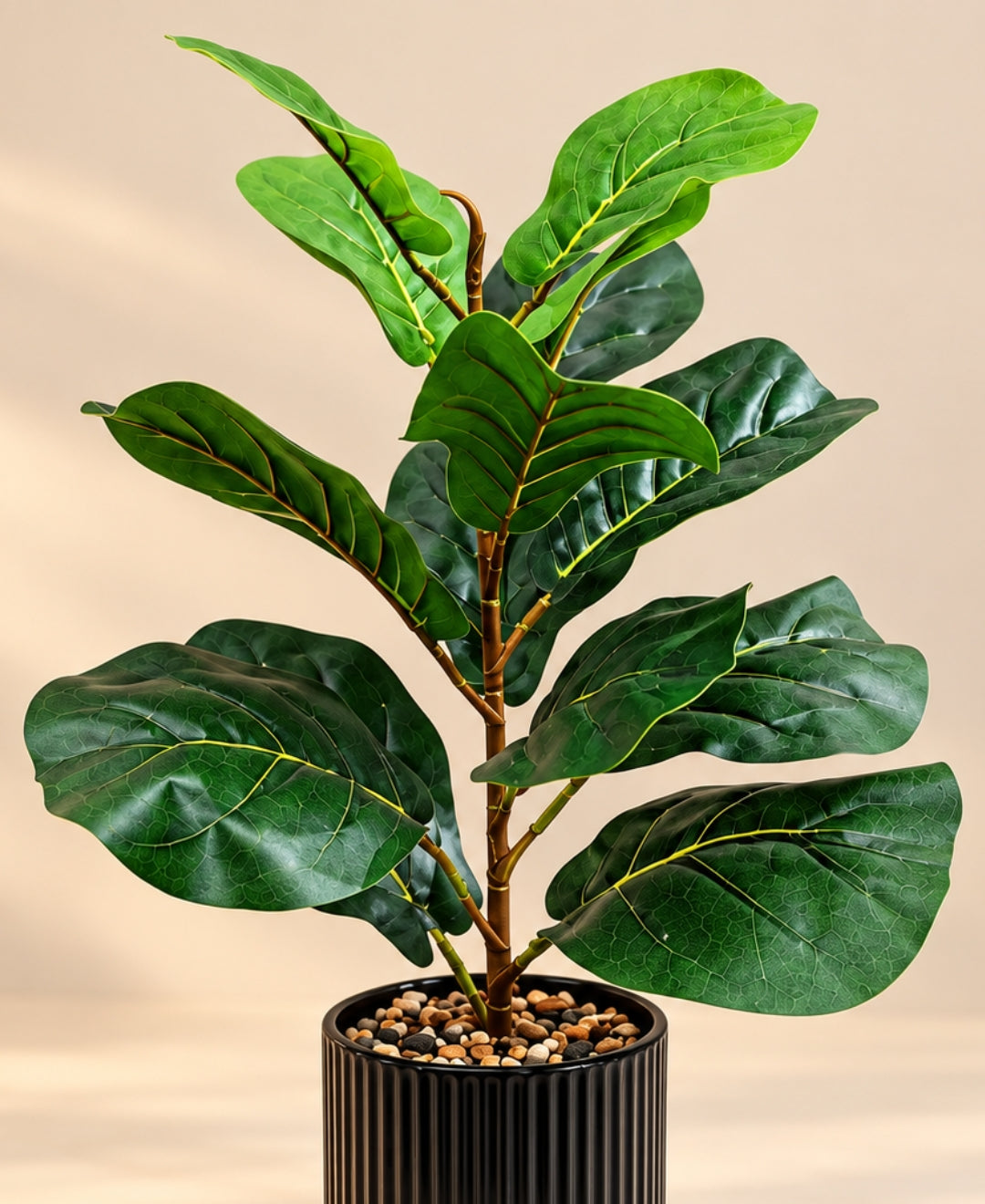 Faux Tall Fiddle Leaf Fig in Black Ribbed Ceramic Pot