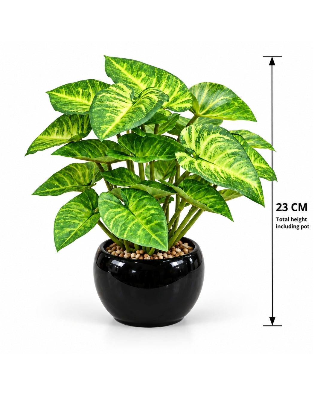 Artificial Syngonium Bonsai in Glossy Black Ceramic Pot
