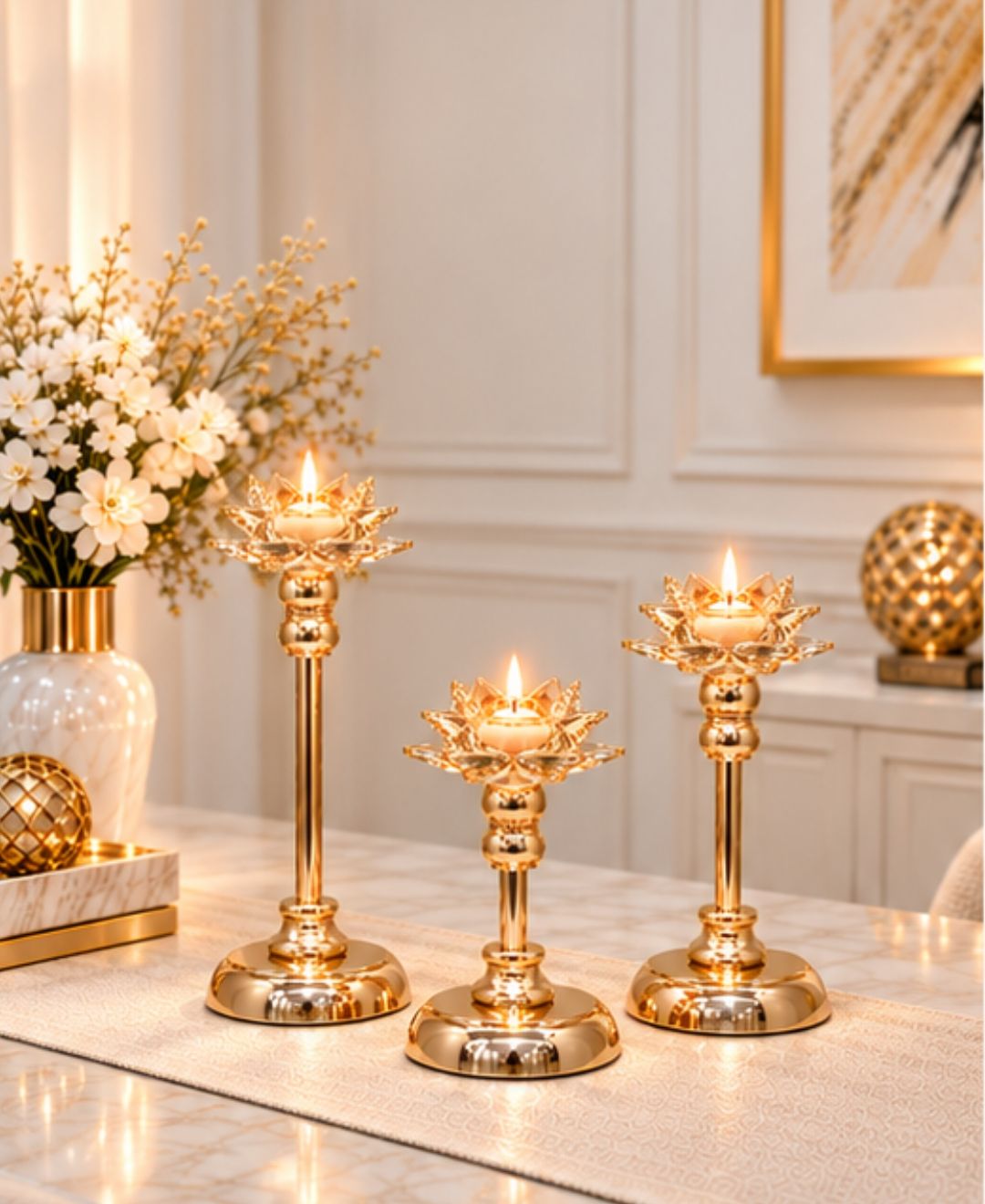 Golden Lotus Decorative Candle Holder