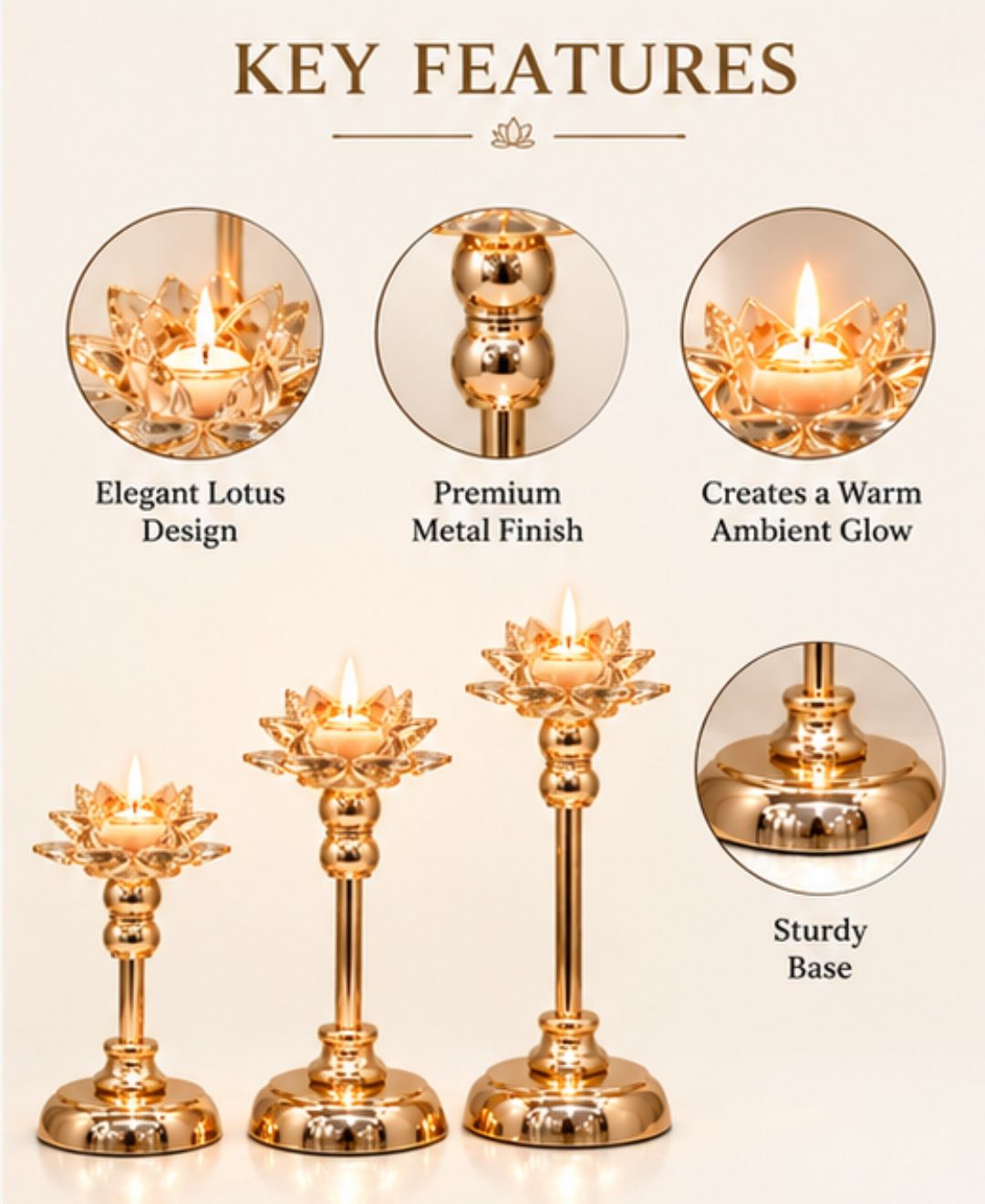 Golden Lotus Decorative Candle Holder