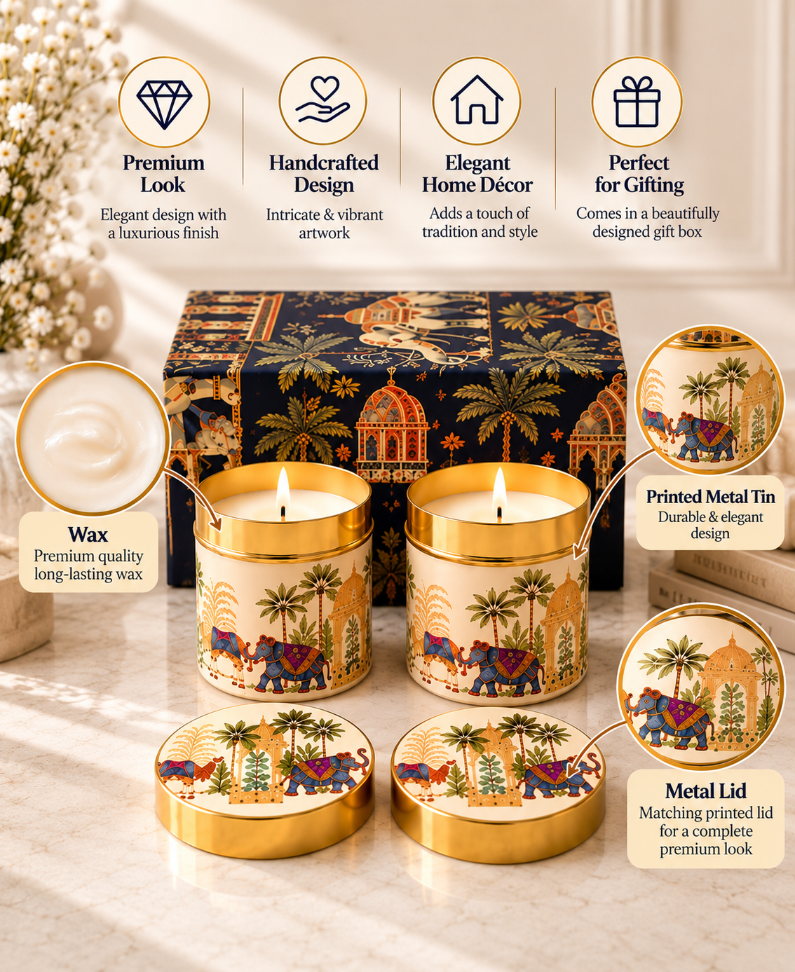 Royal Elephant Heritage Design Premium Gift Candle Set