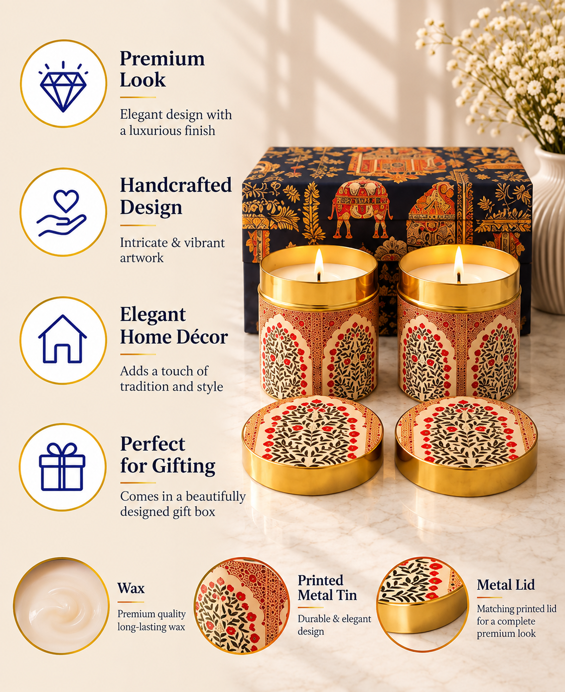 Imperial Mughal Arch Lidded Tin Premium Gift Candle – Set of 2