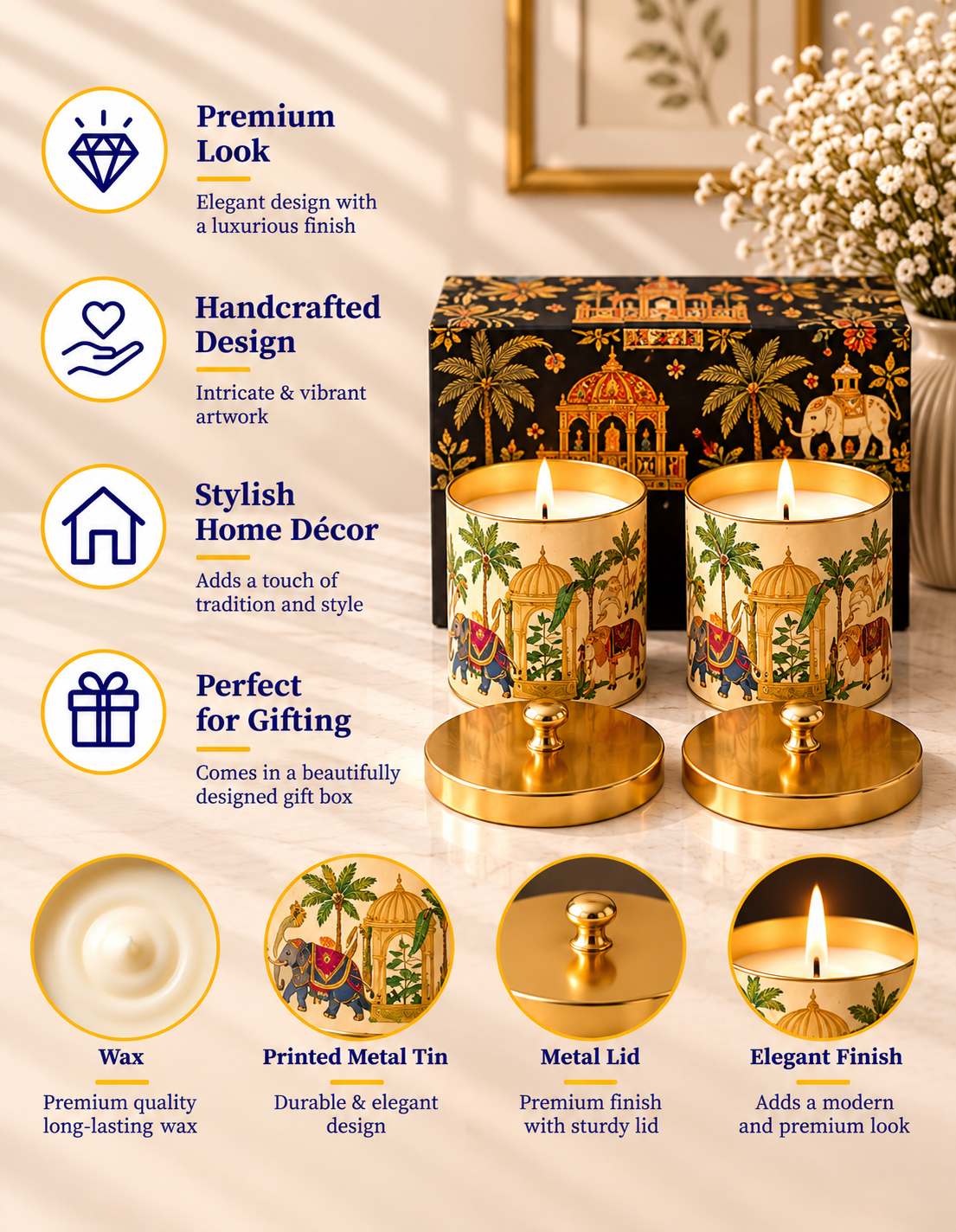 Indian Heritage Pattern Premium Gift Candle Set