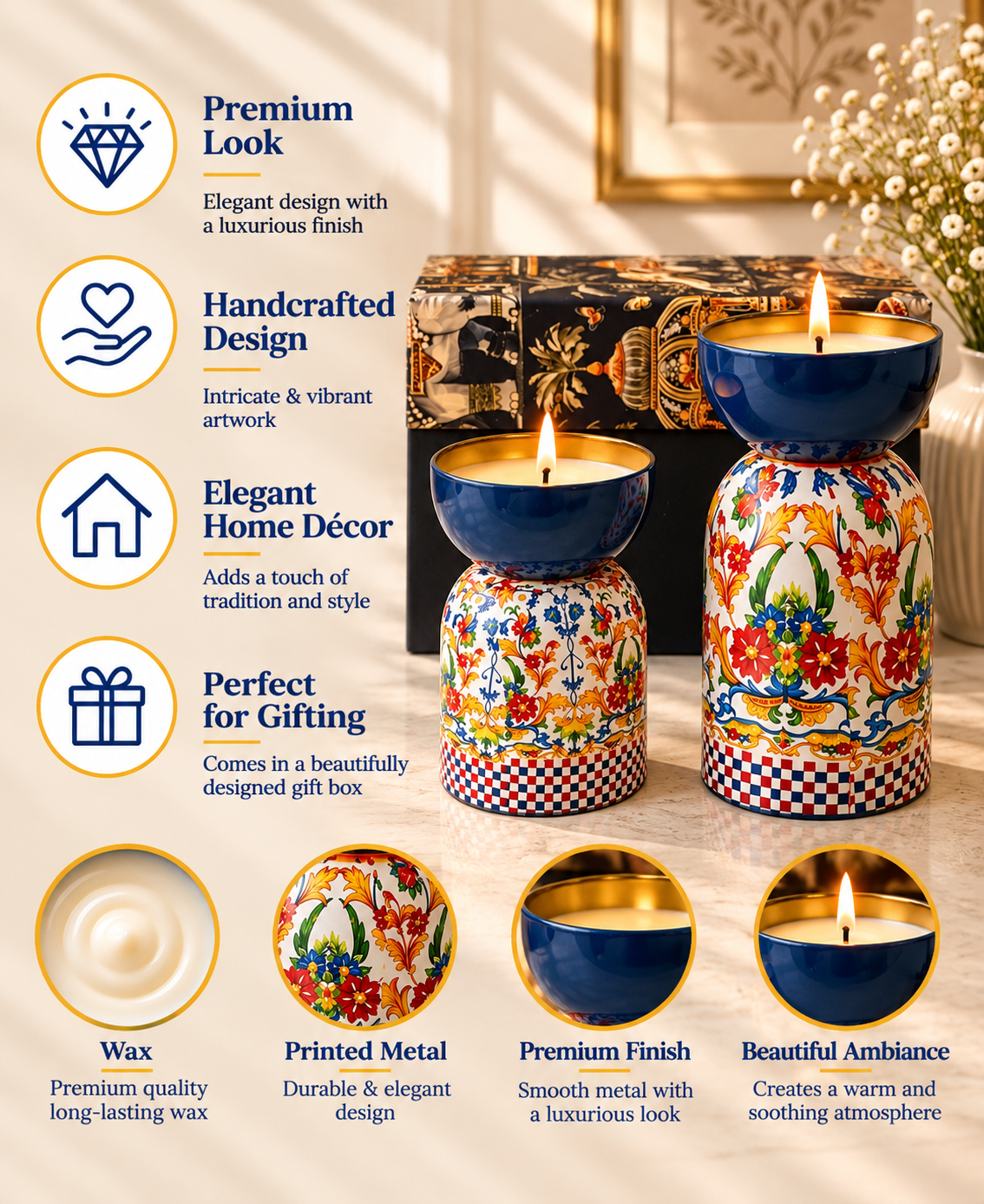 Imperial Mediterranean Hourglass Premium Gift Candle – Set of 2