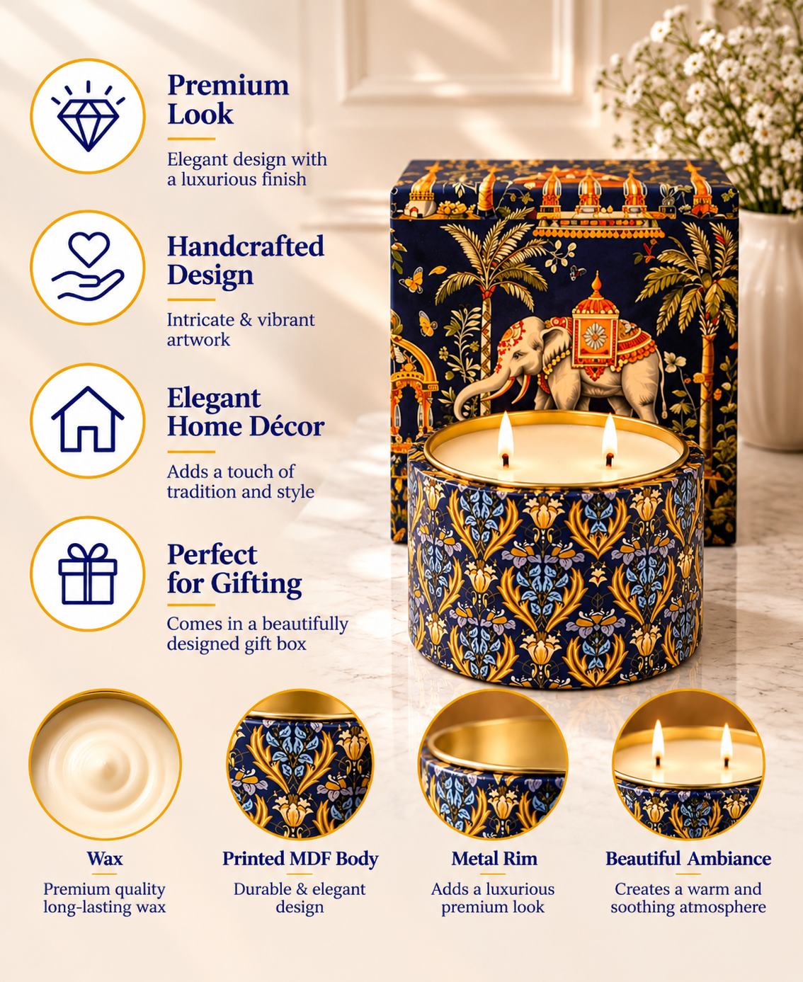 Heritage Golden Lattice 2-Wick Drum Premium Gift Candle