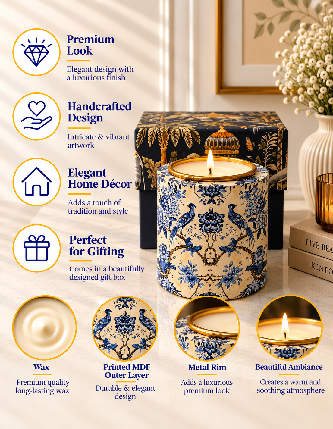 Royal Blue Aviary Drum Premium Gift Candle