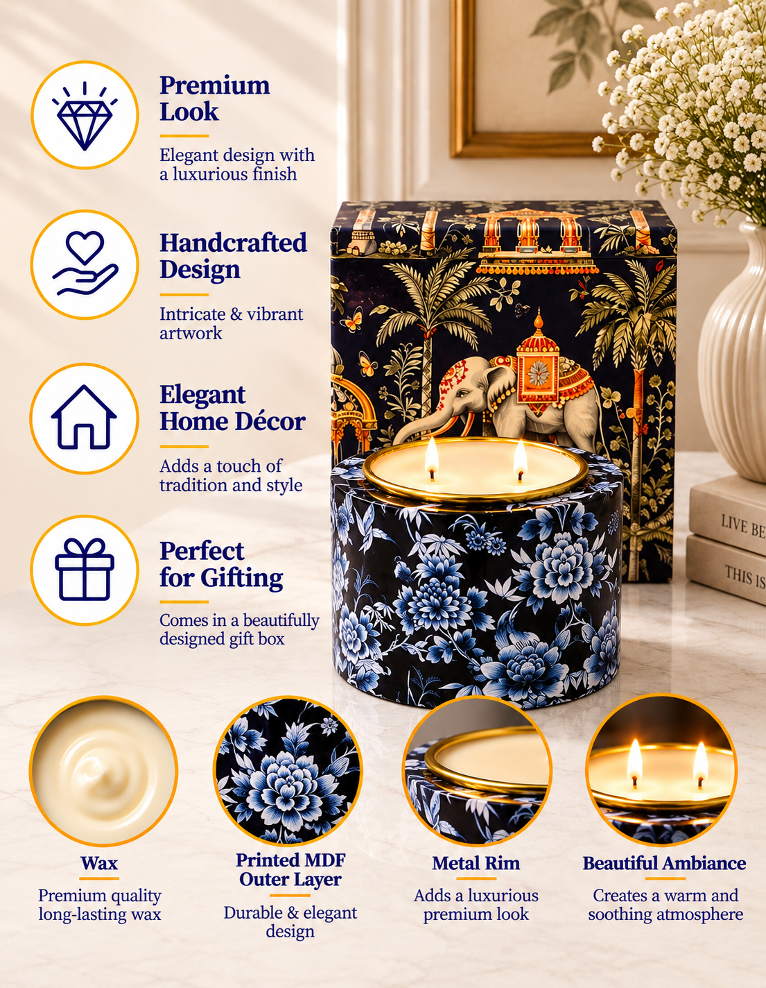 Imperial Midnight Blossom 2-Wick Drum Premium Gift Candle