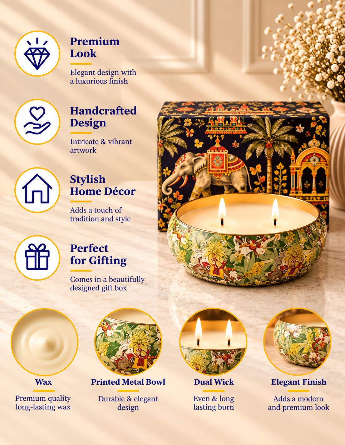 Royal Jungle Safari 2-Wick Bowl Premium Gift Candle