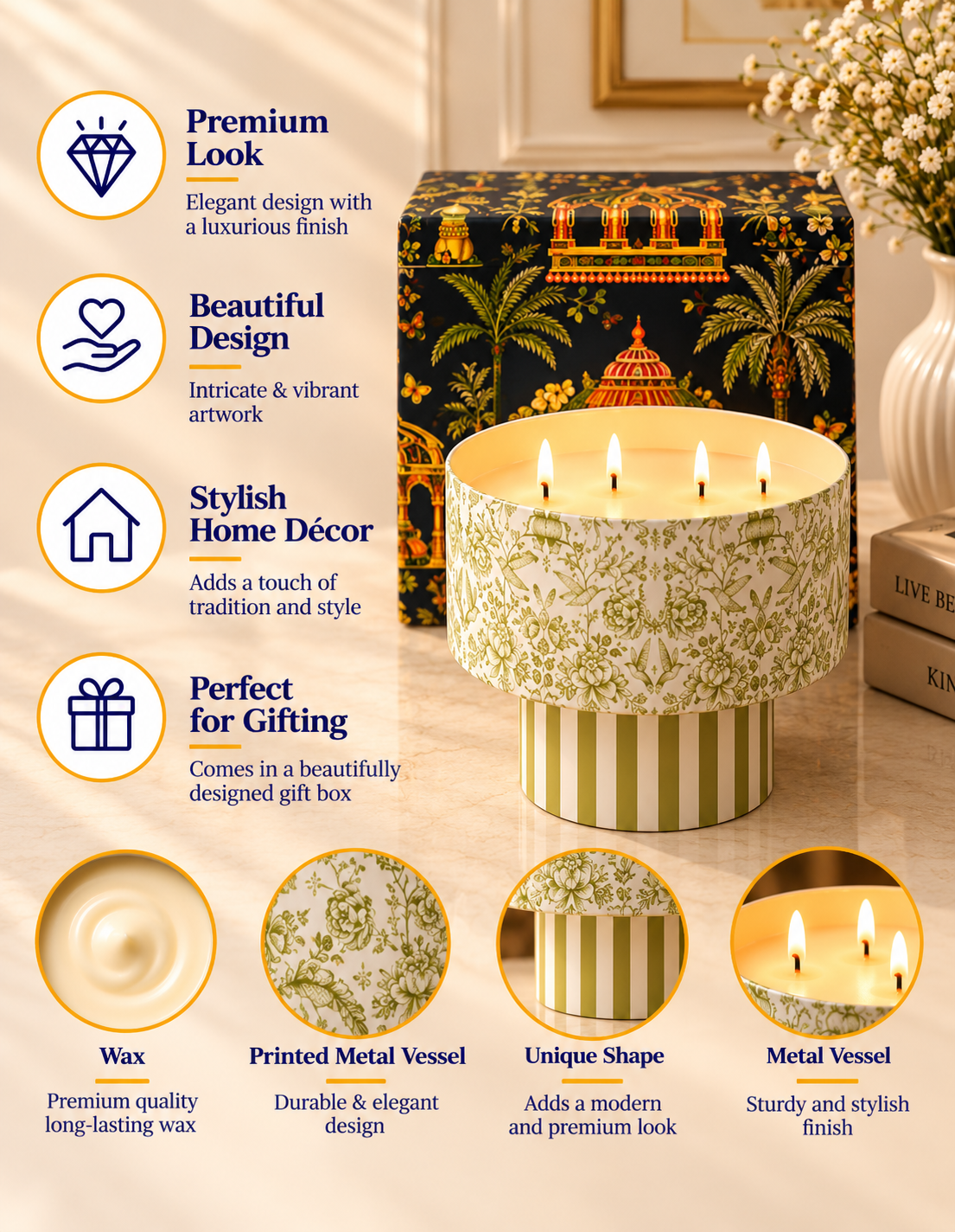 Imperial Sage Garden Multi Wick Pedestal Premium Gift Candle