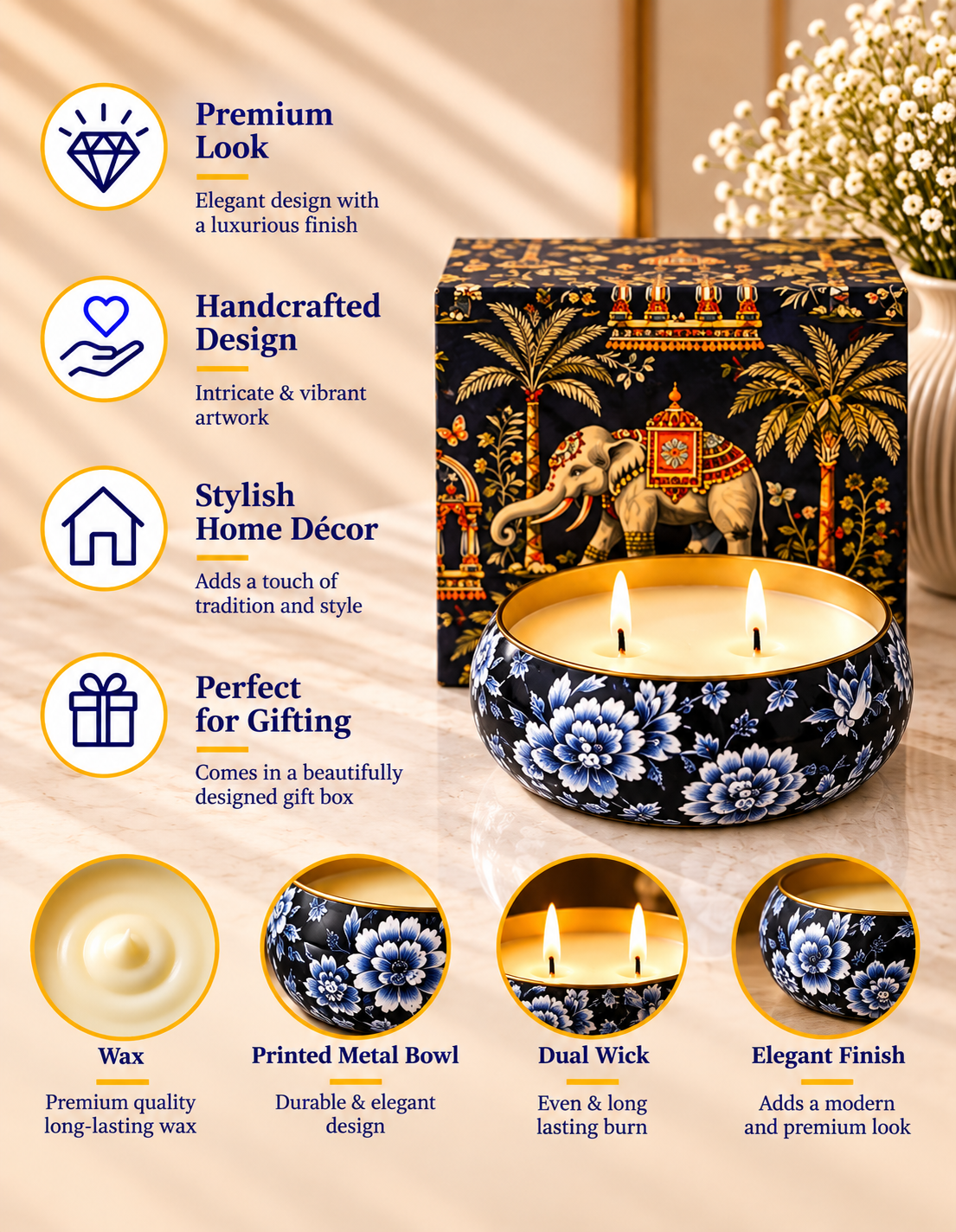Imperial Midnight Blossom 2-Wick Bowl Premium Gift Candle